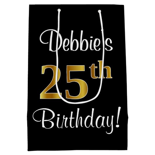 Elegant, luxuriös, Imitate Gold Look 25. Geburtsta Mittlere Geschenktüte (Rückseite)