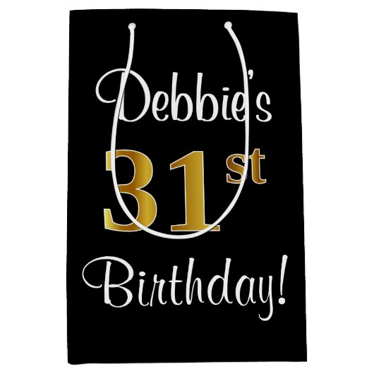 Elegant, luxuriös, Imitate Gold Look 31. Geburtsta Mittlere Geschenktüte (Vorderseite)