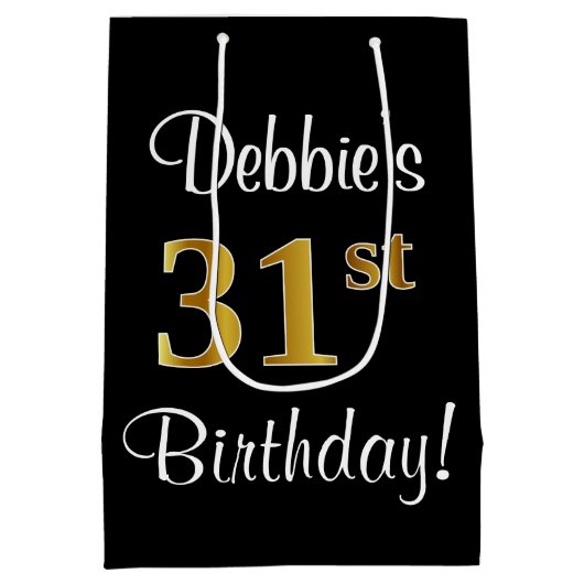 Elegant, luxuriös, Imitate Gold Look 31. Geburtsta Mittlere Geschenktüte (Rückseite)