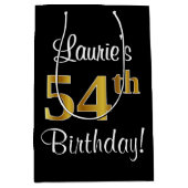 Elegant, luxuriös, Imitate Gold Look 54. Geburtsta Mittlere Geschenktüte (Vorderseite)