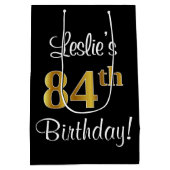 Elegant, luxuriös, Imitate Gold Look 84. Geburtsta Mittlere Geschenktüte (Rückseite)
