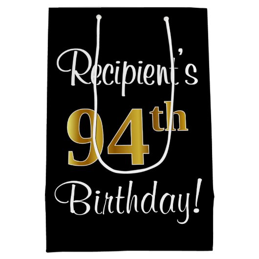 Elegant, luxuriös, Imitate Gold Look 94. Geburtsta Mittlere Geschenktüte (Rückseite)