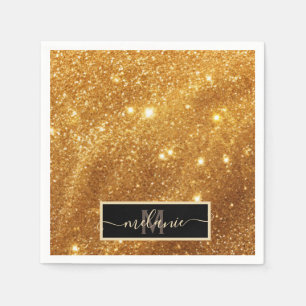 Elegant Luxuriös Reines Gold Glitter Monogramm Gla Serviette