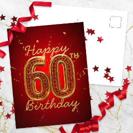 Elegant Luxuriöse Ruby Red und Gold 60. Geburtstag Postkarte