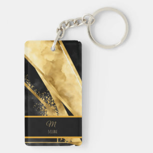 Elegant Luxuriöses Schwarz Gold Monogramm Hochzeit Schlüsselanhänger