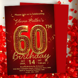Elegant Luxurious Red and Gold 60. Geburtstag Einladung