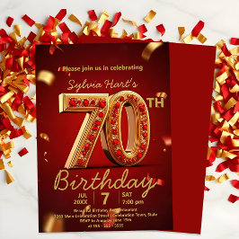 Elegant Luxurious Red and Gold 70. Geburtstag Einladung