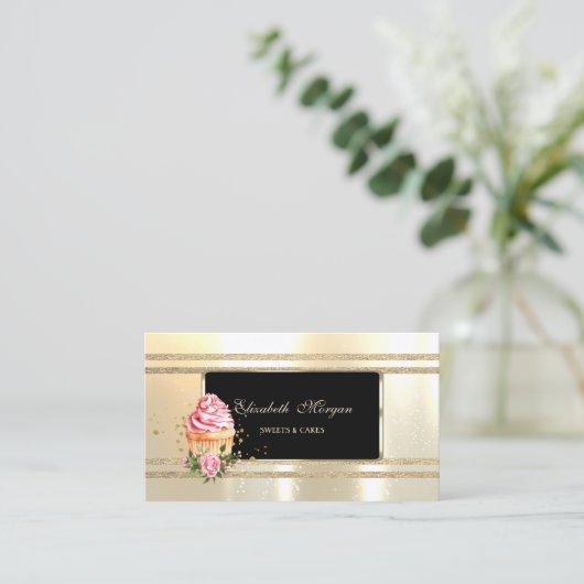 Elegant Luxury ,Black ,Faux Gold Glittery Stripes Visitenkarte (Stehend Vorderseite)