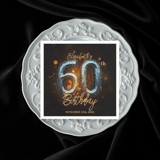 Elegant Luxury Black Gold Mosaik 60. Geburtstag Serviette