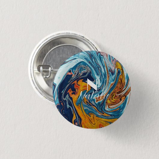 Elegant Luxury Blue Gold Monogram Button (Vorne & Hinten)