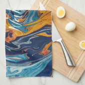 Elegant Luxury Blue Gold Monogram Geschirrtuch (Viertel Falte)