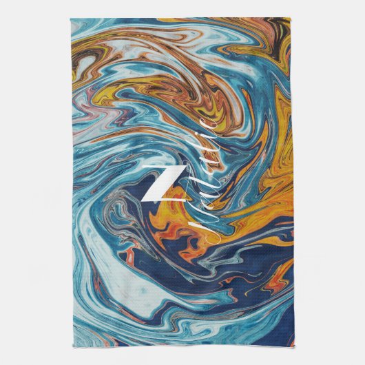 Elegant Luxury Blue Gold Monogram Geschirrtuch (Vertikal)