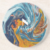 Elegant Luxury Blue Gold Monogram Getränkeuntersetzer (Vorne)