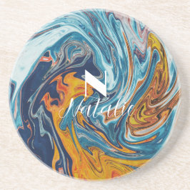 Elegant Luxury Blue Gold Monogram Getränkeuntersetzer