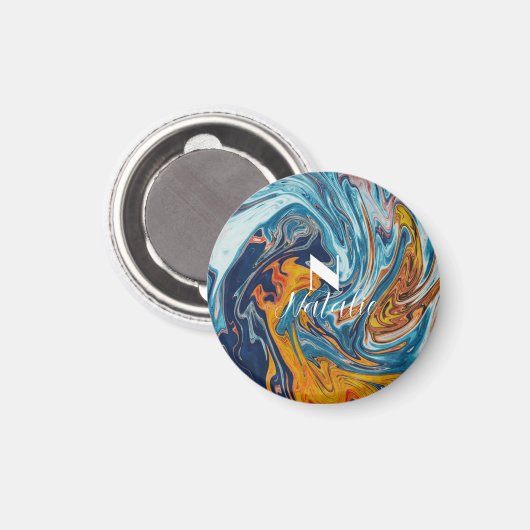 Elegant Luxury Blue Gold Monogram Magnet (Vorderseite/Rückseite)