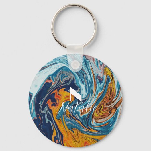 Elegant Luxury Blue Gold Monogram Schlüsselanhänger (Vorderseite)