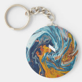 Elegant Luxury Blue Gold Monogram Schlüsselanhänger (Vorne)