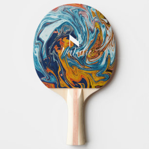 Elegant Luxury Blue Gold Monogram Tischtennis Schläger