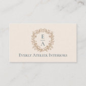 Elegant Luxury Boutique Floral Monogram Crest Logo Visitenkarte (Vorderseite)