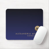 Elegant Luxury Brushed Gold Monogram Navy Blue Mousepad (Mit Mouse)