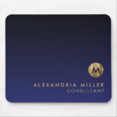 Elegant Luxury Brushed Gold Monogram Navy Blue Mousepad (Vorne)