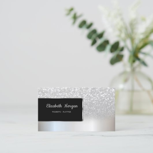 Elegant Luxury Chic Silver Glitzer Bokeh Ombre Visitenkarte (Stehend Vorderseite)