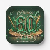 Elegant Luxury Emerald Green Gold 60th Birthday Pappteller (Vorderseite)