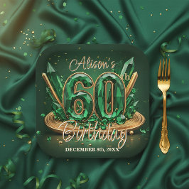Elegant Luxury Emerald Green Gold 60th Birthday Pappteller