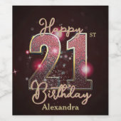 Elegant Luxury Funkelnd Gold und Pink 21. Geburtst Weinetikett (Einzelnes Label)