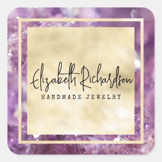 Elegant Luxury Glam Boho Amethyst Crystal Boutique Quadratischer Aufkleber (Vorderseite)