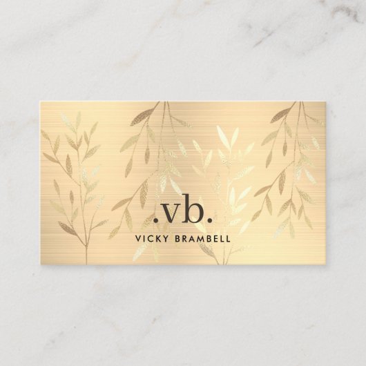 Elegant Luxury Gold Blätter Monogram Esthetician Visitenkarte (Vorderseite)
