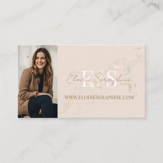 Elegant Luxury Gold Marble Script Monogram Photos Visitenkarte (Vorderseite)