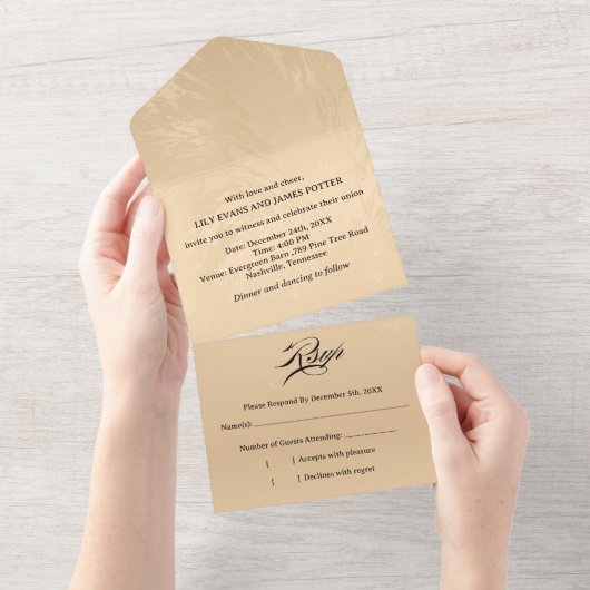 Elegant Luxury Gold Marbled Wedding All In One Einladung (Abreißen)