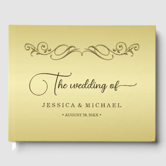 Elegant Luxury Gold Verzierte Hochzeit Gästebuch (Vorderseite)