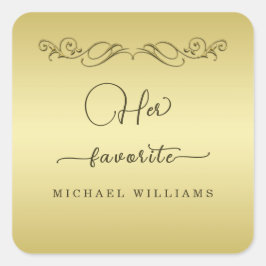 Elegant Luxury Gold Verzierte Hochzeit Quadratischer Aufkleber