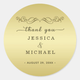 Elegant Luxury Gold Verzierte Hochzeit Runder Aufkleber