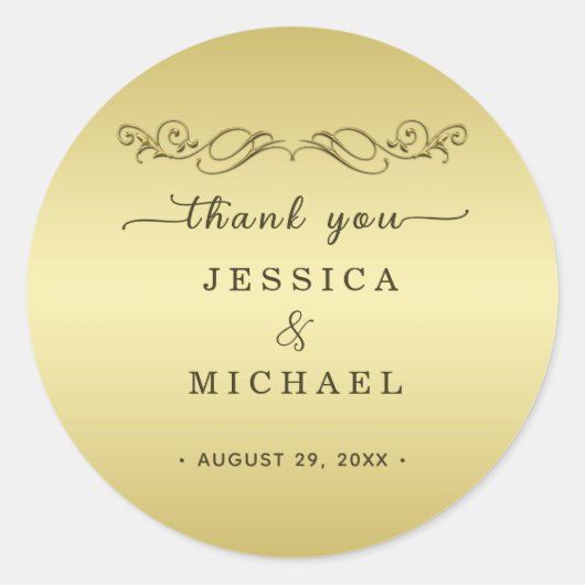 Elegant Luxury Gold Verzierte Hochzeit Runder Aufkleber (Vorderseite)