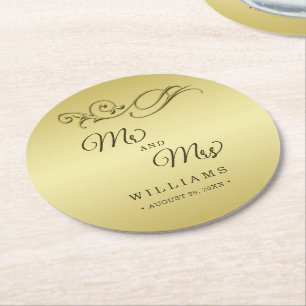 Elegant Luxury Gold Verzierte Hochzeit Runder Pappuntersetzer