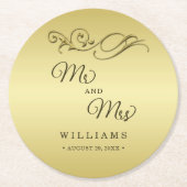 Elegant Luxury Gold Verzierte Hochzeit Runder Pappuntersetzer (Vorderseite)