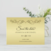 Elegant Luxury Gold Verzierte Hochzeit Save The Date (Stehend Vorderseite)