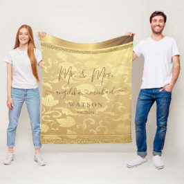 Elegant Luxury Golden Damask Mr. und Mrs. Trendy Fleecedecke