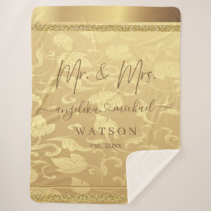 Elegant Luxury Golden Damask Mr. und Mrs. Trendy Sherpadecke