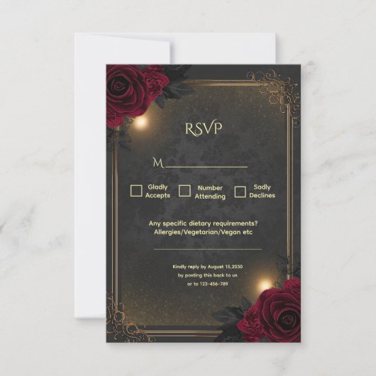 Elegant Luxury Goth Glam Wedding RSVP Karte (Vorderseite)