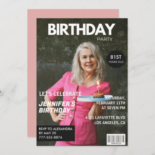 Elegant Luxury Magazine Foto 81. Geburtstag Einladung (Vorne/Hinten)