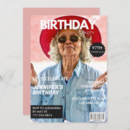 Elegant Luxury Magazine Foto 97. Geburtstag Einladung (Vorne/Hinten)