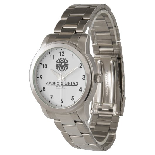 Elegant Luxury  Monogram Letters Couple's Names Armbanduhr (Schrägansicht)