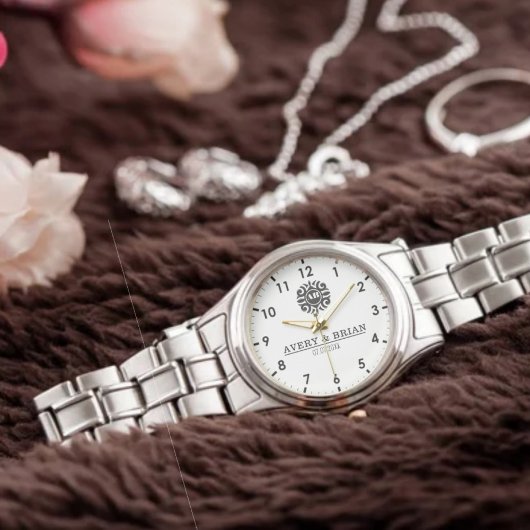 Elegant Luxury Monogram Letters Couple's Names Armbanduhr