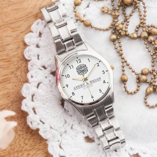 Elegant Luxury  Monogram Letters Couple's Names Armbanduhr