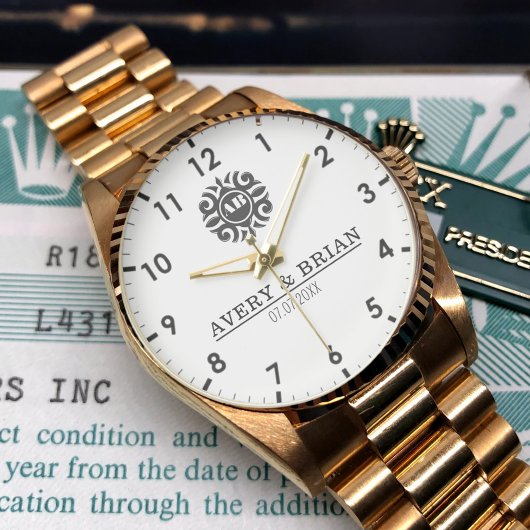 Elegant Luxury  Monogram Letters Couple's Names Armbanduhr