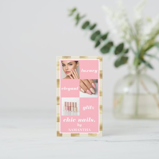 Elegant Luxury Nail Salon Nail Salon Foto Collage Visitenkarte (Stehend Vorderseite)